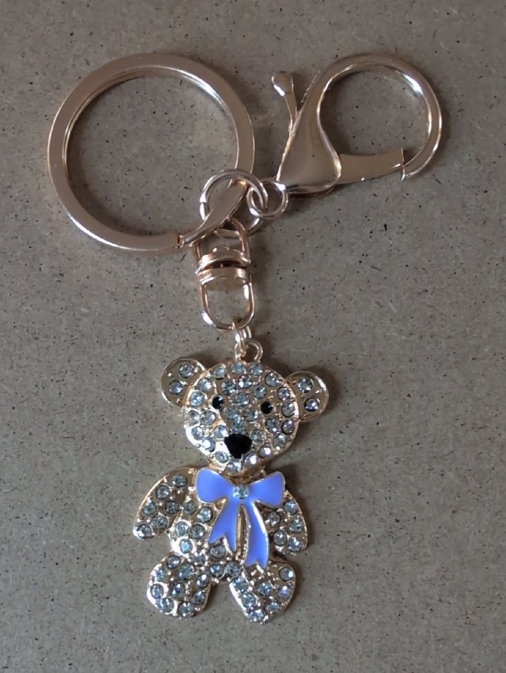 Sparkling Teddy Bear Keychain with Lavender Bow